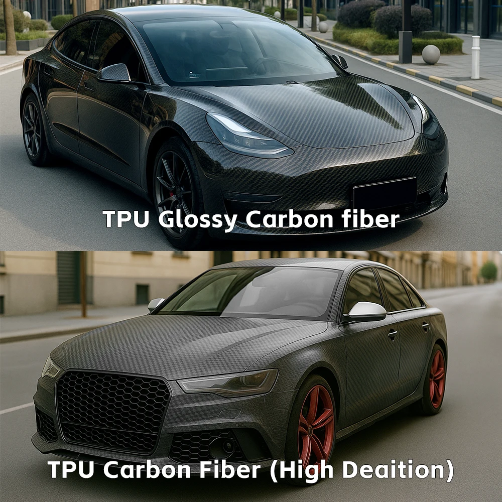 1.52*15m TPU Koolstofvezel Serie Vinyl Wrap Ppf Auto Wrap Vinyl Film Zelfherstellende Rekbare Gloss koolstofvezel Wrap voor Auto's