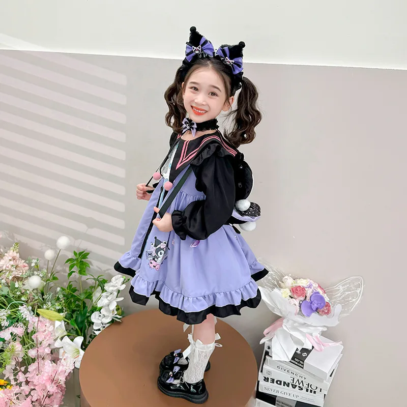 Kawaii Mädchen Kuromi Lolita Kleid Cartoon Sanrioed Kinder süße Prinzessin Rock niedlichen Cosplay Kostüm Mädchen Geburtstags feier Rock Geschenk