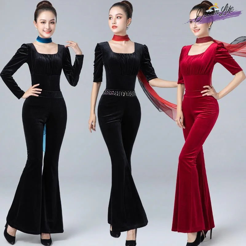 

Women's Velvet Training Uniform Set Autumn Winter New Arrival High End Etiquette Teacher Special Fashion Show Dance Suit