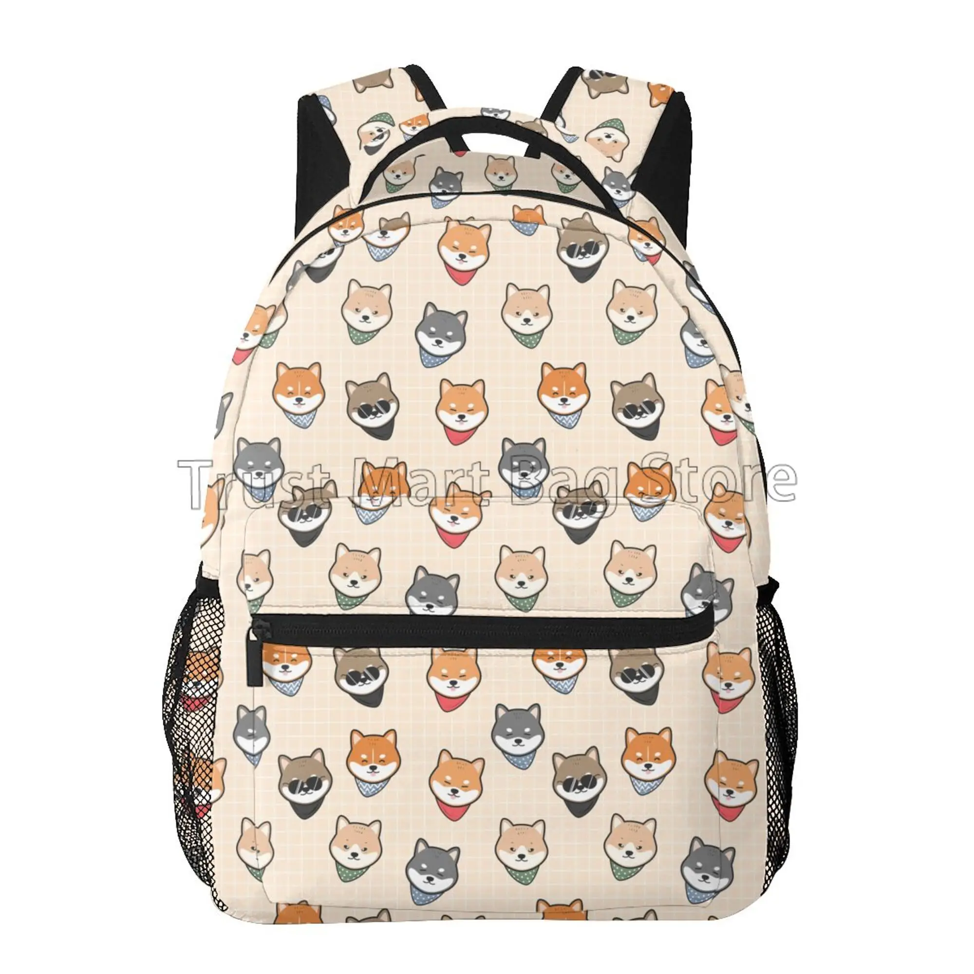 Cute Cartoon Shiba Inu Dog Pattern Travel Backpack for Adults Boys Girls Casual Lightweight Shoulder Bags School Student Bookbag