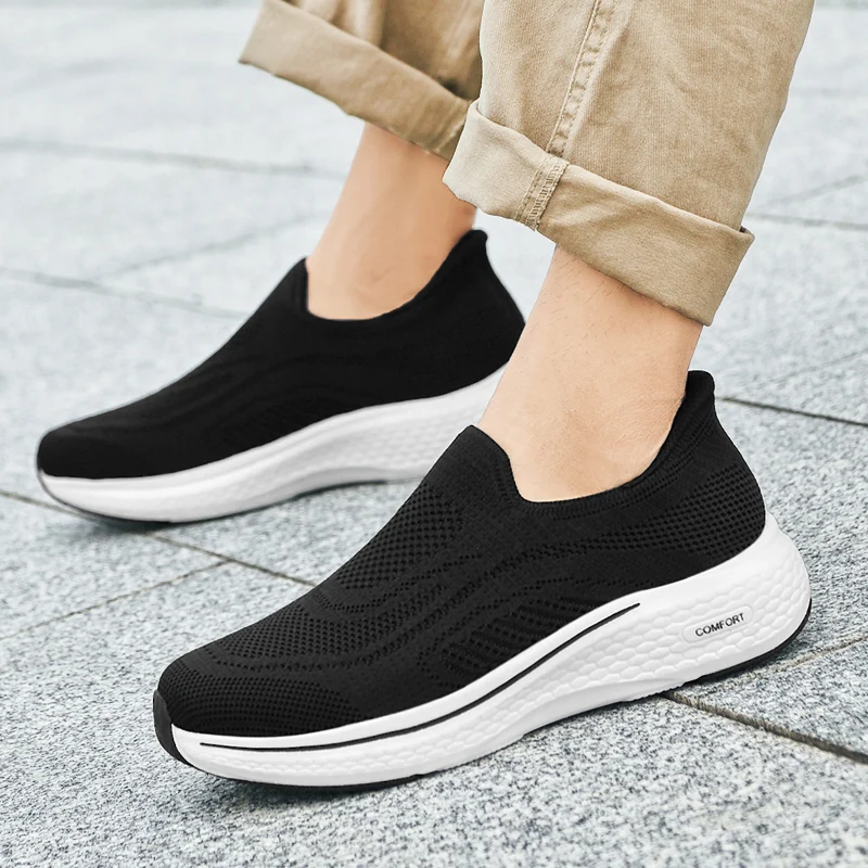 Men New Fly Woven Mesh Breathable Walking Shoes with Thick Sole Cushioning Lightweight Anti Slip Running Casual Sports Shoes