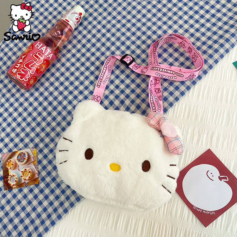 Kawaii Sanrio Crossbody Hello Kitty Plush Bag Mini Kuromi Shoulder Messenger Bag Plushies Cinnamoroll Backpack Storage Gift Girl