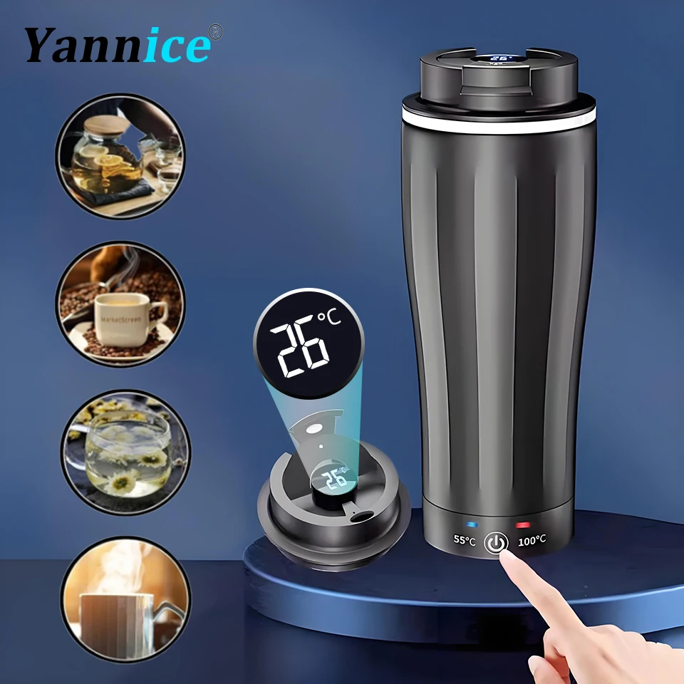 

Portable 12V 24V Car Heating Cup 450ml With Real Time Temperature Display Stainless Steel Touch Screen Insulated Thermos