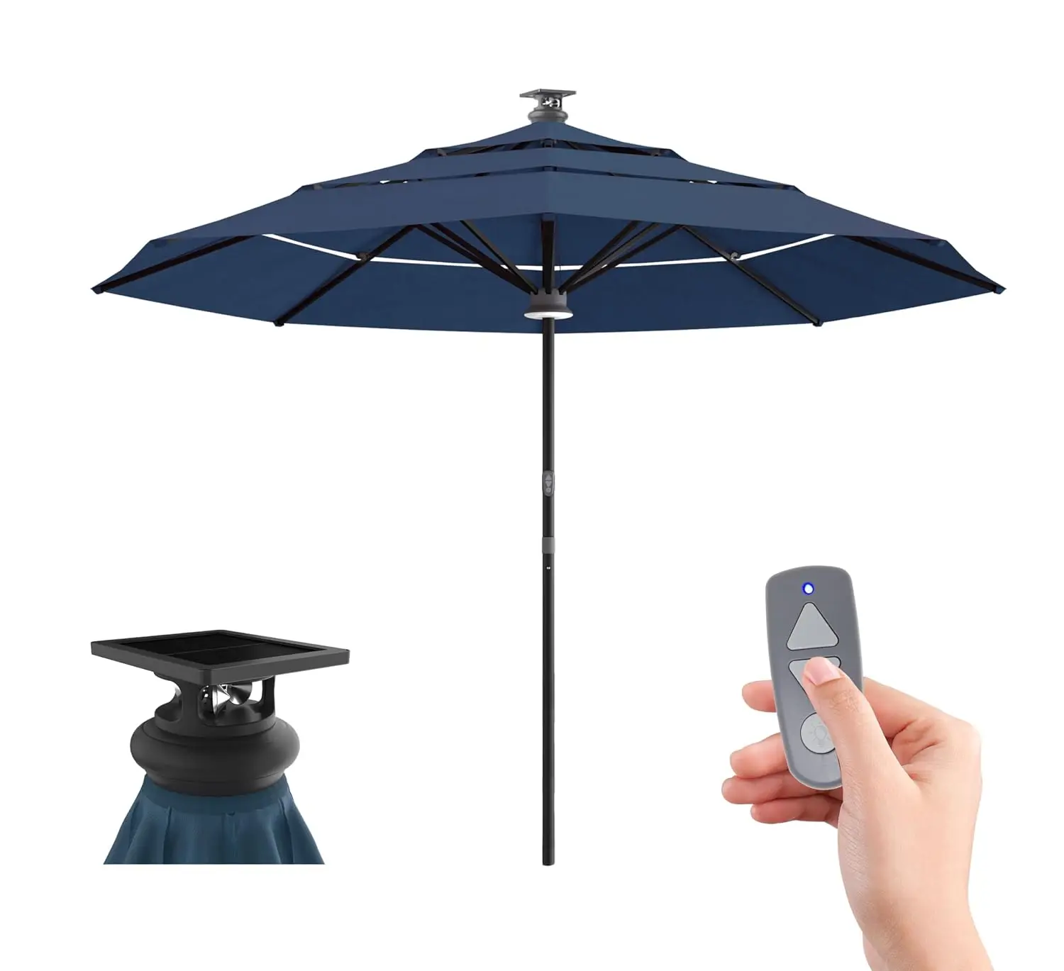 Height 2 Series Motorized Patio Umbrella – Remote, Solar & USB-C Charging, Center LED, Wind Sensor Auto-Close,, Custom