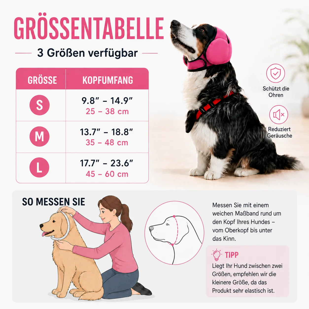 Hunde-Ohrenschützer zur Lärmreduzierung, Beruhigende Haube für Pflege, Schwimmen und Baden, Weicher Ohrenschutz für Hunde und Welpen – Detail 2