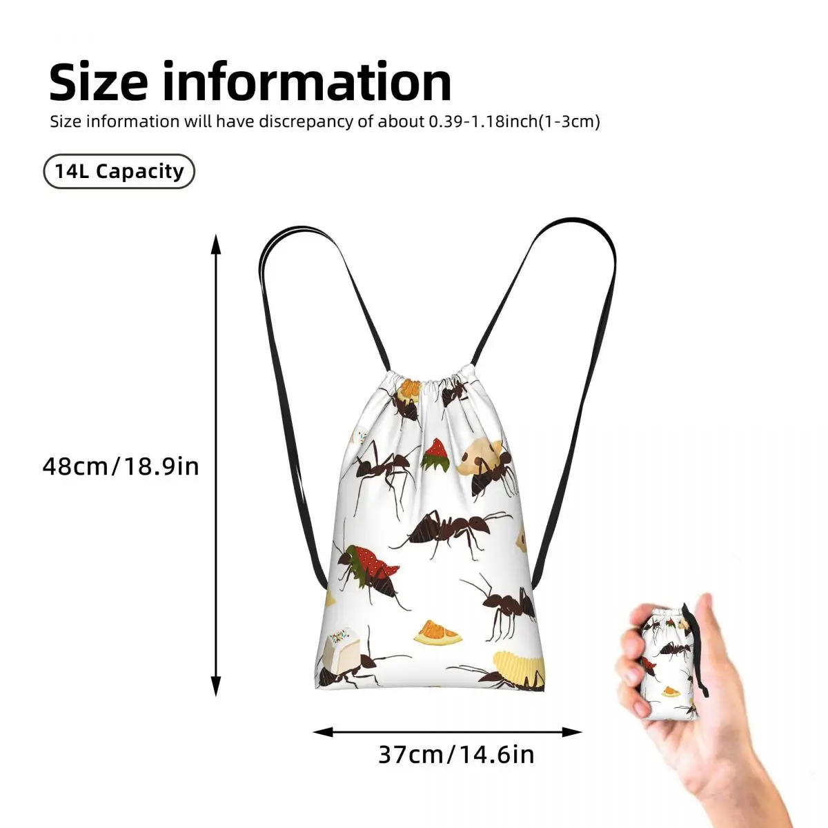 Ants Carrying Snacks Drawstring Backpack Sports Gym Bag Portable Travel Drawstring Bag for Men Women