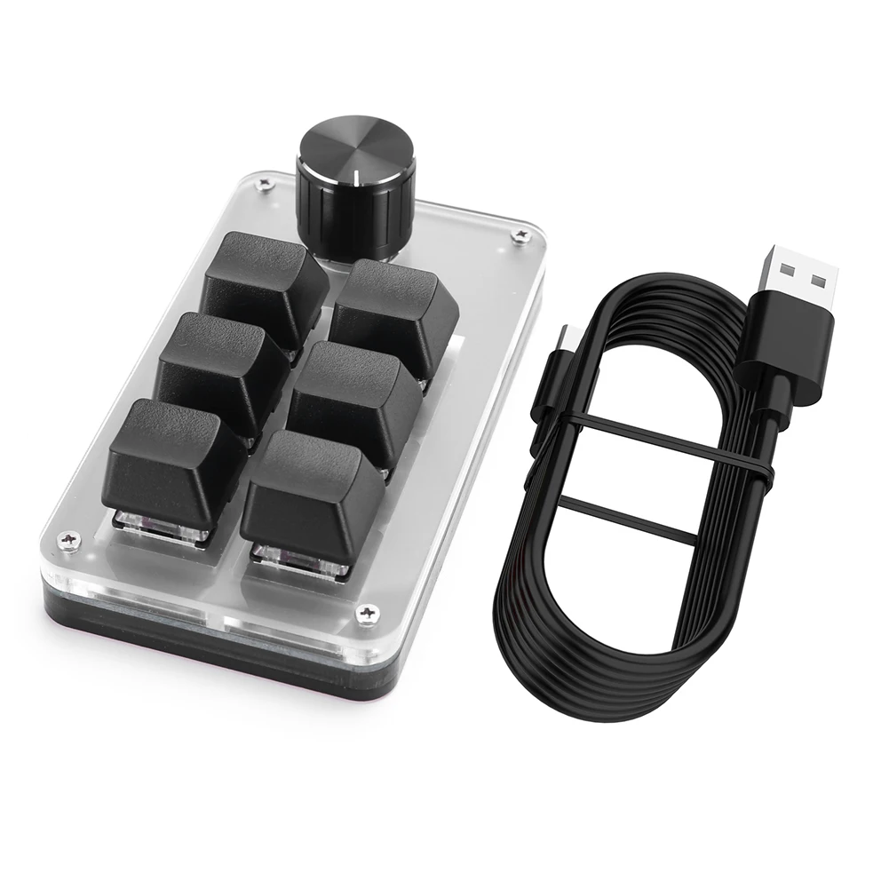 6 Key 1 Knob Programming Macro  Knob Keyboard Hotswap RGB Copy Paste Mini Button Mechanical Macropad for Macbook PC Laptop