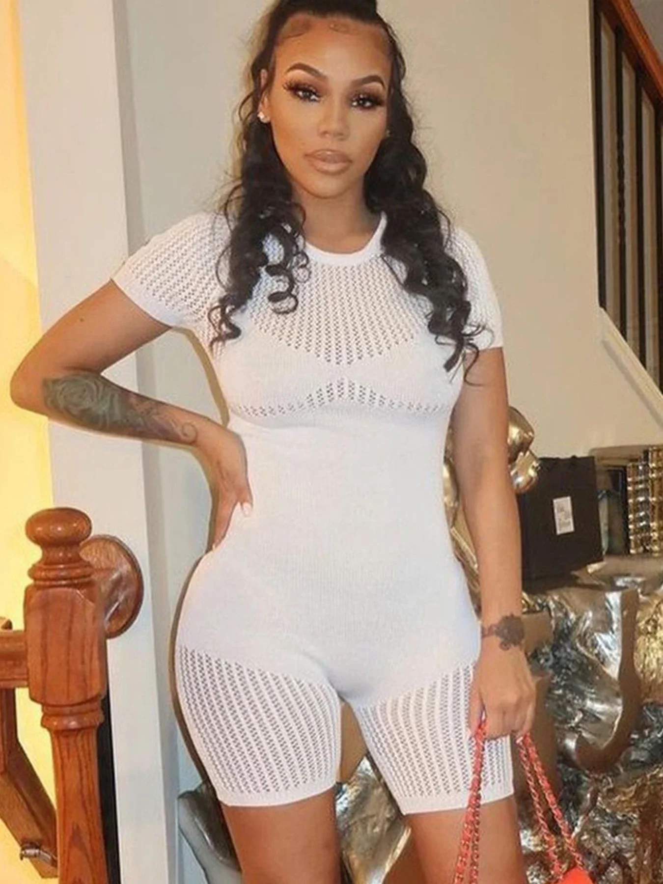 المرأة مثير بلون طويلة الأكمام انظر من خلال الزي بقماش شفاف الجوف خارج قصيرة رومبير الربيع الصيف مثير Bodycon حللا