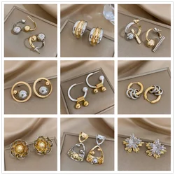 AENSOA Multiple Minimalist Irregular Gold Silver Mix Color Round Flower Ball Pendant Earrings Statement Korea Geometric Jewelry