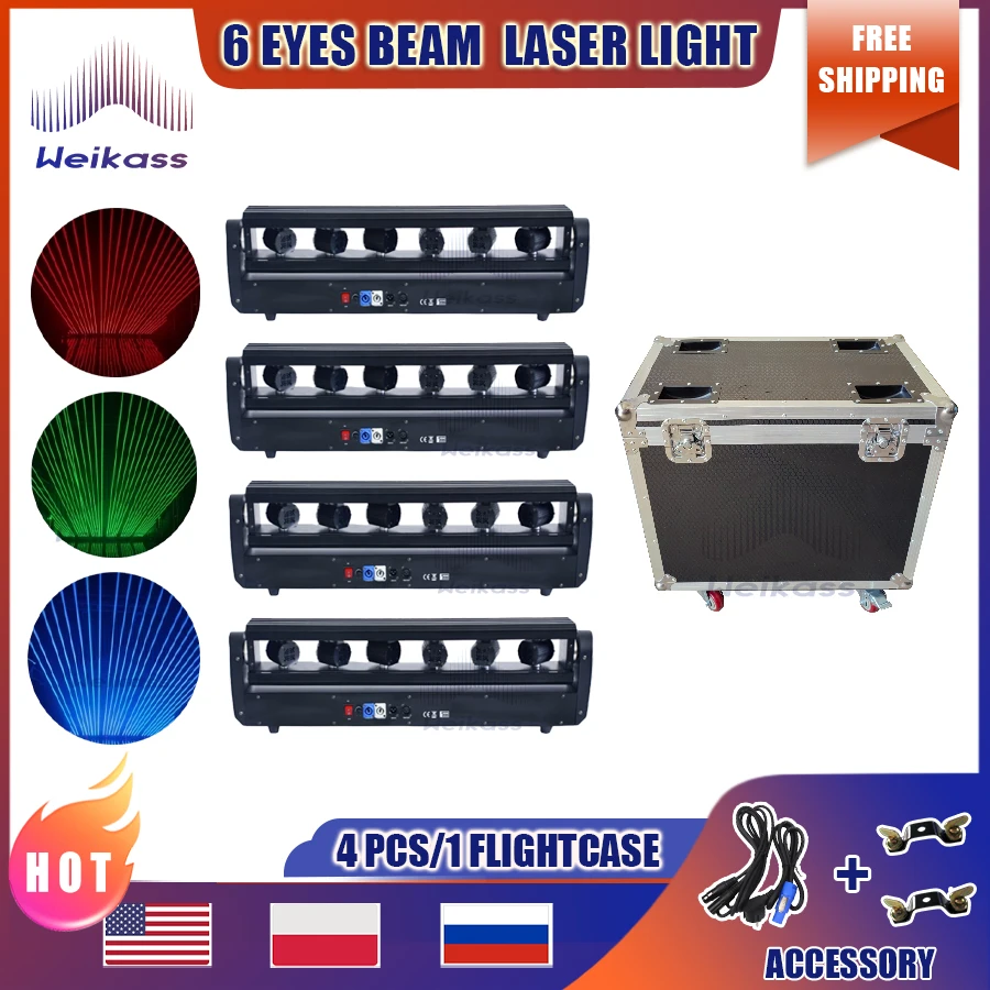 0 Tax 4Pcs 6 Eyes Moving Head Laser Light Beam Light RGB Stage Laser Light Beam Light Dmx512 Dj Professional Equipment