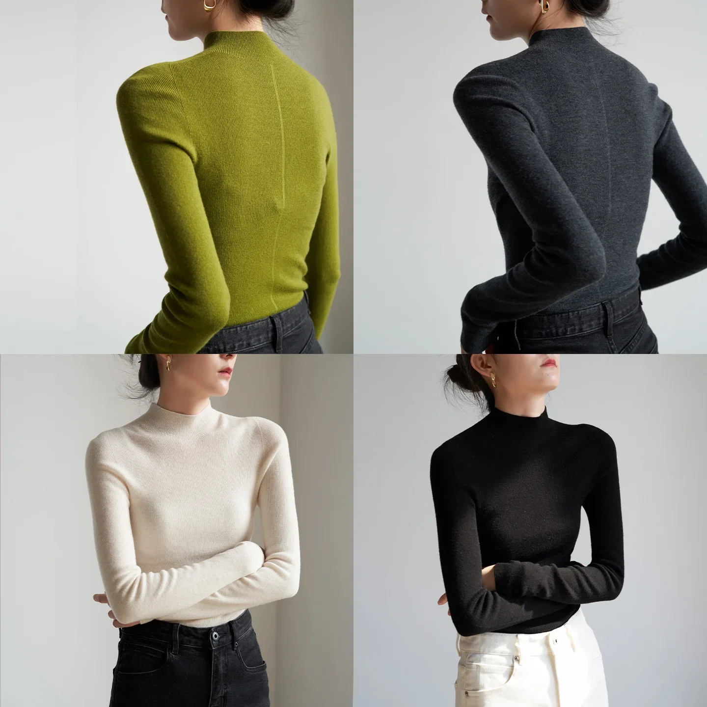 

SS STUDIO Seamless Integrated Commuting Elegant Half Polo/Turtle Neck Wool Knitted Top Women's Autumn/Winter Base Top