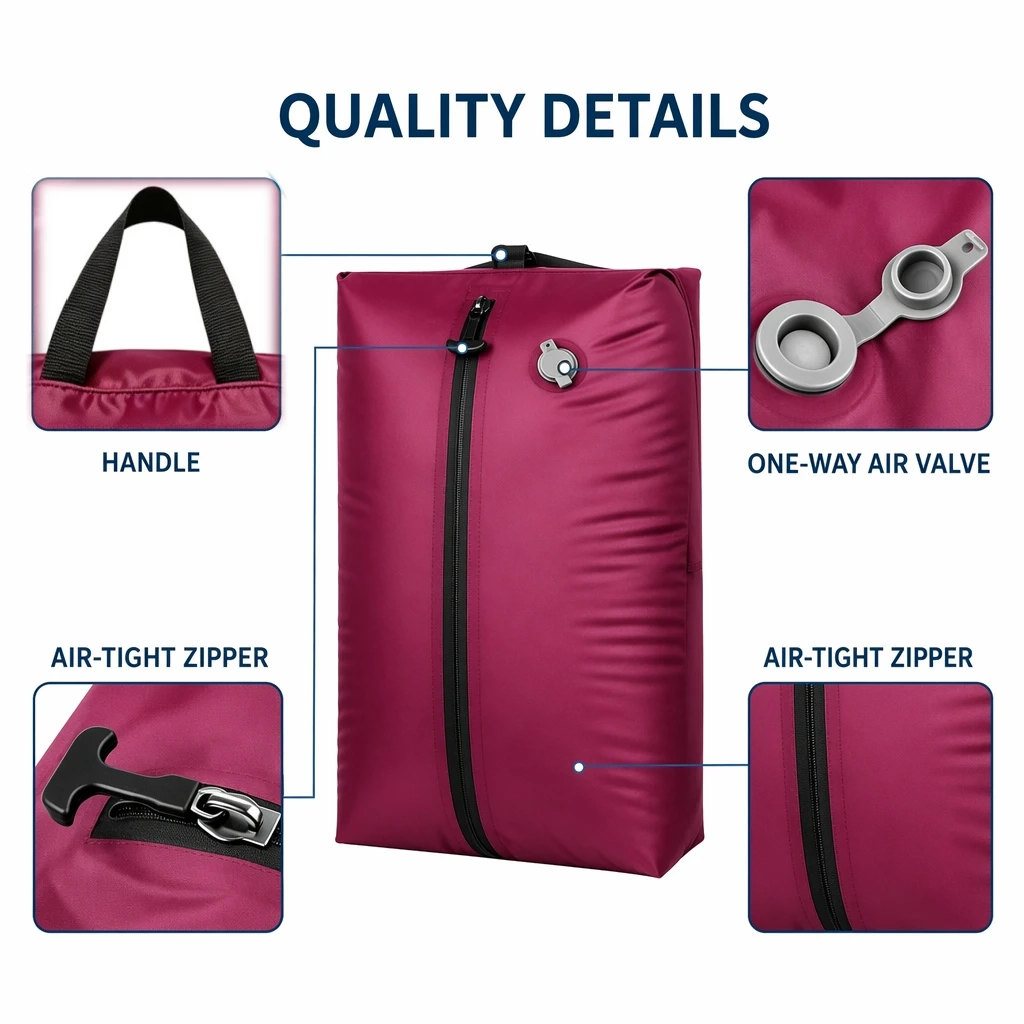 Kompressionstasche IP67 Wasserfest 17L aus TPU Polyester mit Reißverschluss, Weich, Tragbar, Kompakt, Leicht, Mehrweg und Feuchtigkeitsschutz, für Bettwäsche, Handtücher, Decken und Koffer, mit Elektropumpe inklusive – Detail 8