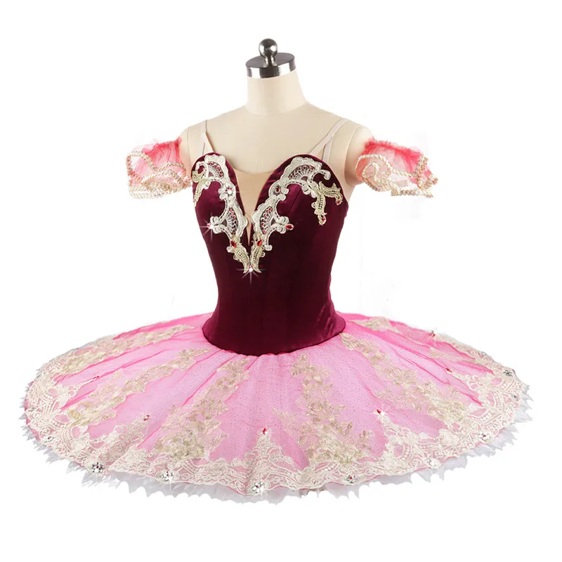 

High Quality Custom Size Pink Velvet Competition Professional Girls Ballet Tutu