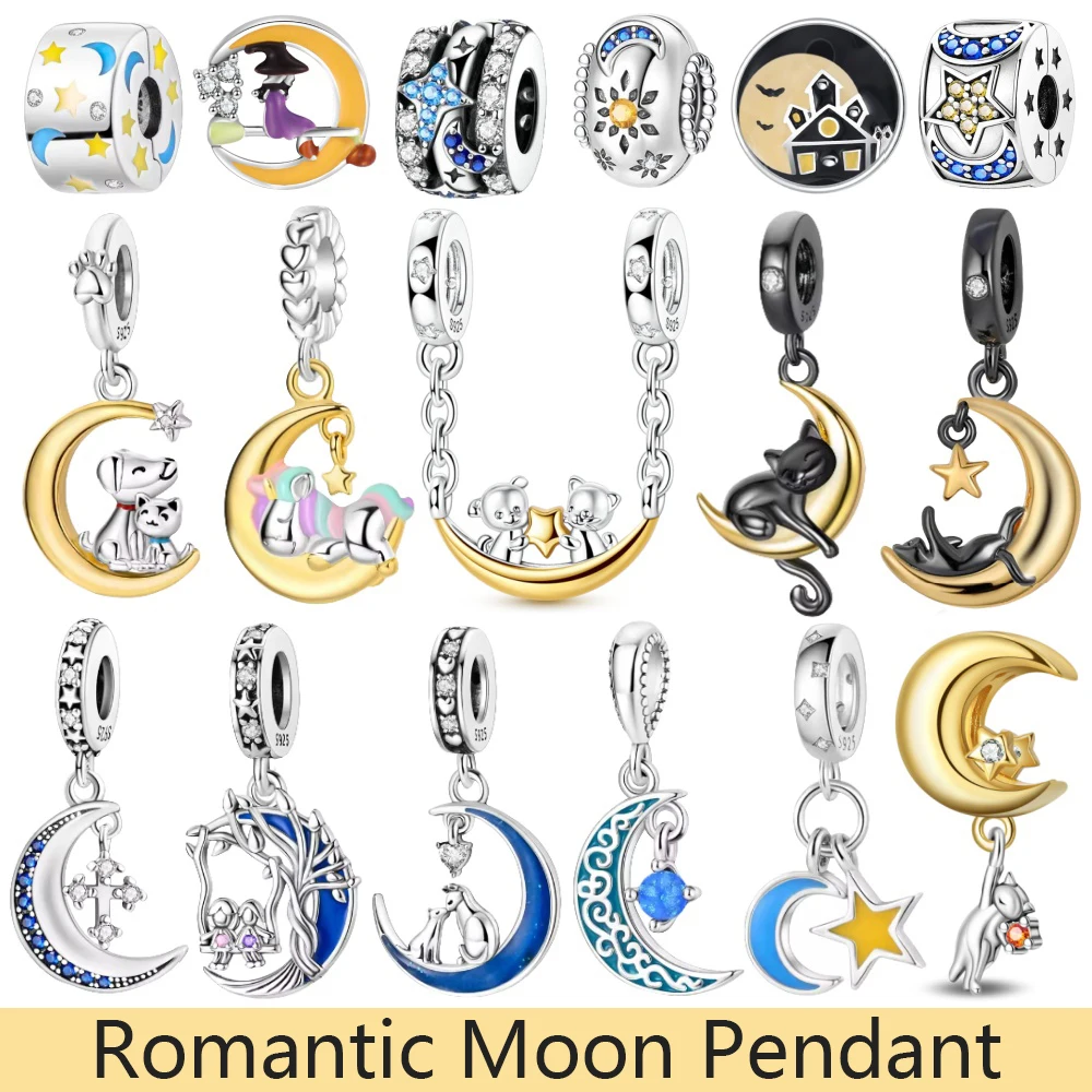 

Подходит для оригинального браслета из стерлингового серебра 925 пробы, кошка, луна, звезда, любовь, подвески, подвески для женщин, браслет, изготовление ювелирных изделий, подарок