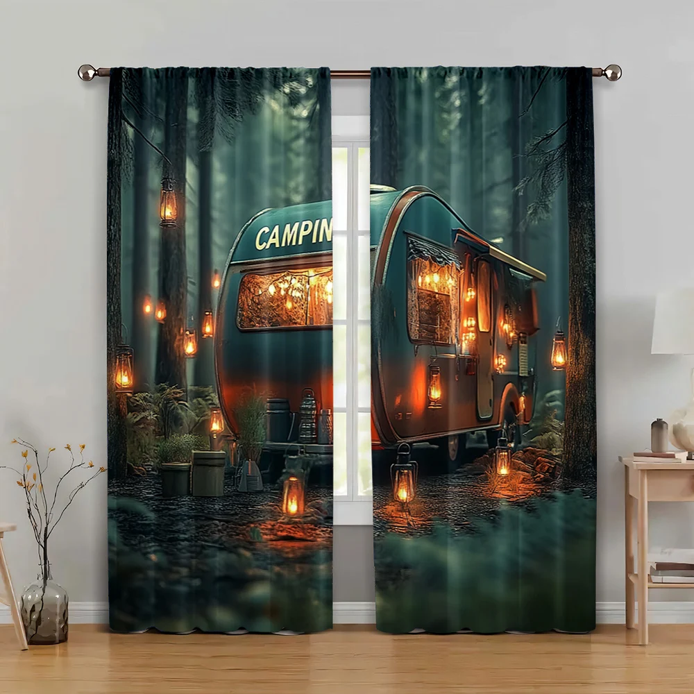 

2pc, Window Drapes Jungle camping Versatile 100% Polyester,Without Electricity Family Party Decoration Use for Various room