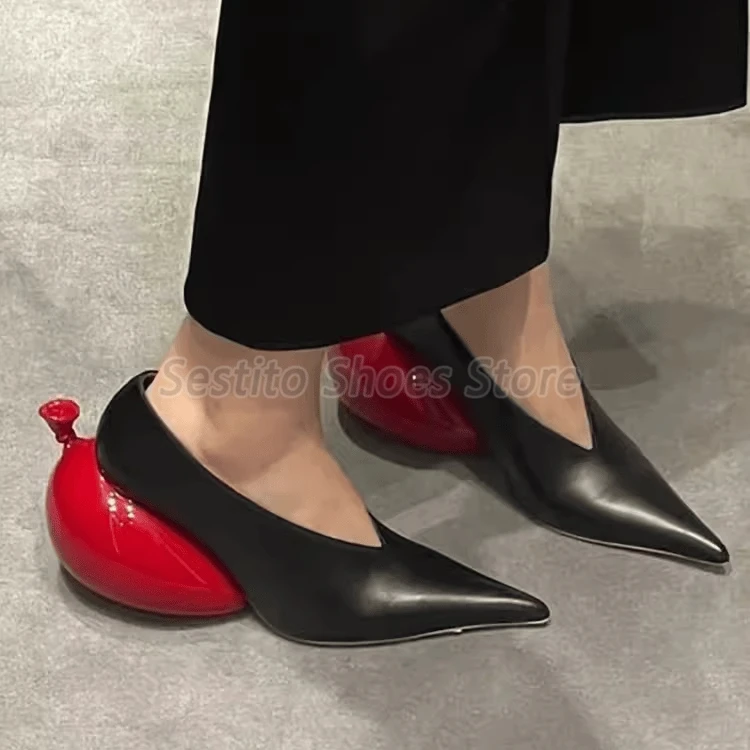 Balloon Heel Women Pumps Sexy Pointed Toe Leather High Heels Novelty Shallow Slip On Spring Summer Fashion Party Banquet Shoes