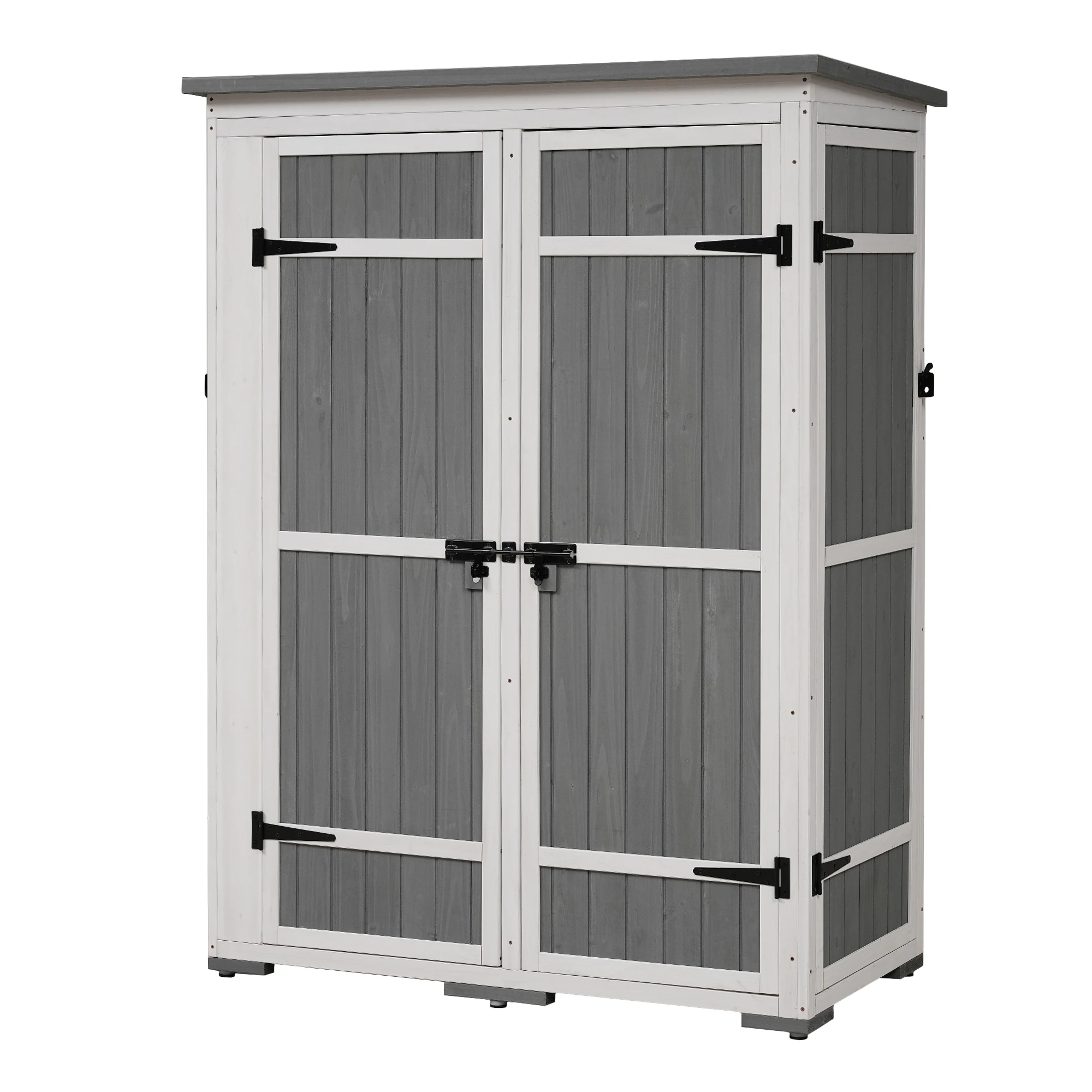 

Outdoor 5.5ft Hx4.1ft L Wood Storage Shed, Garden Tool Cabinet with Waterproof Asphalt Roof, Four Lockable Doors, Multiple-tier