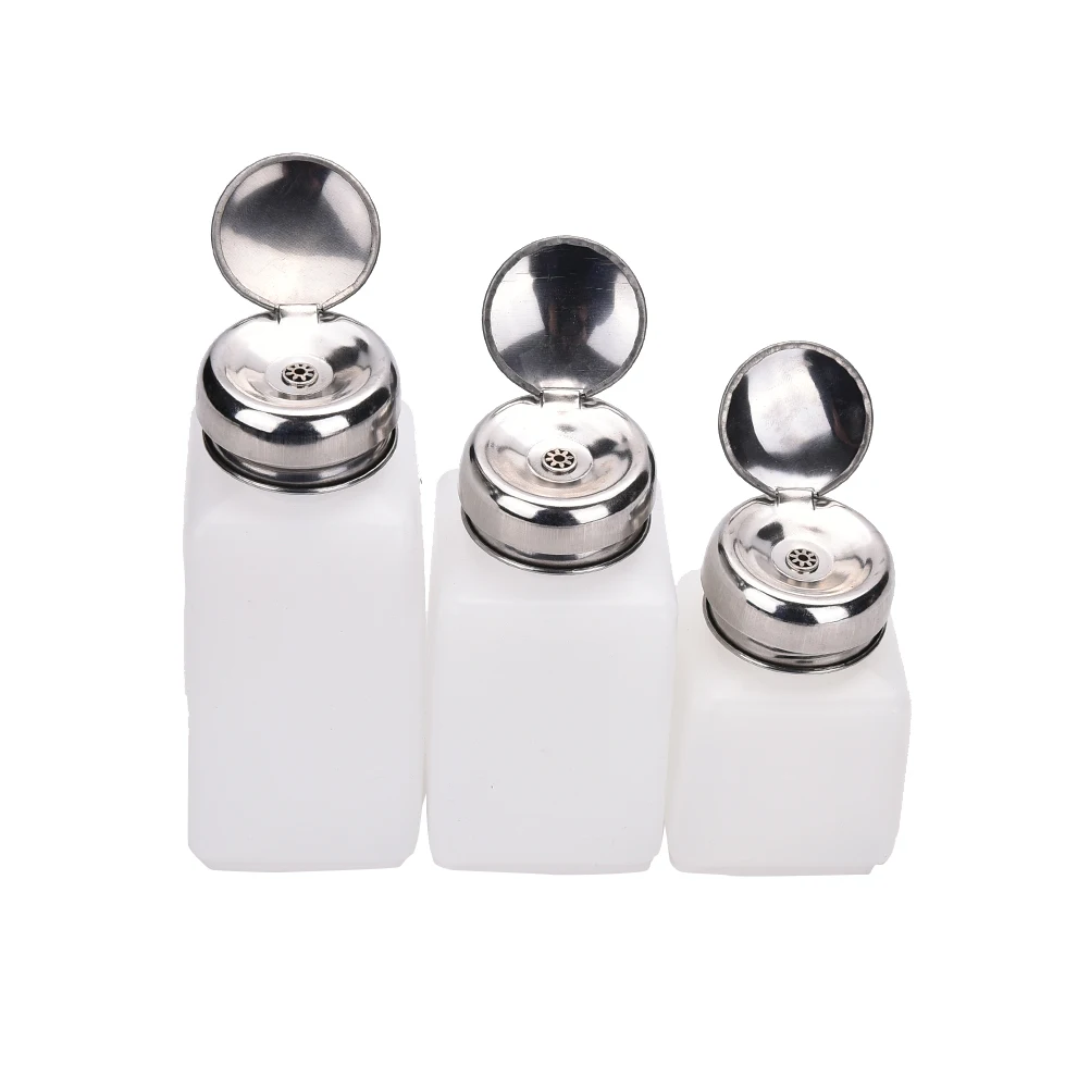 1Pc Stainless Steel Alcohol Flask Press Type Plastic Empty Bottle 100.200.250ML Multi-purpose Dispenser Bottle Bathroom Soap Box