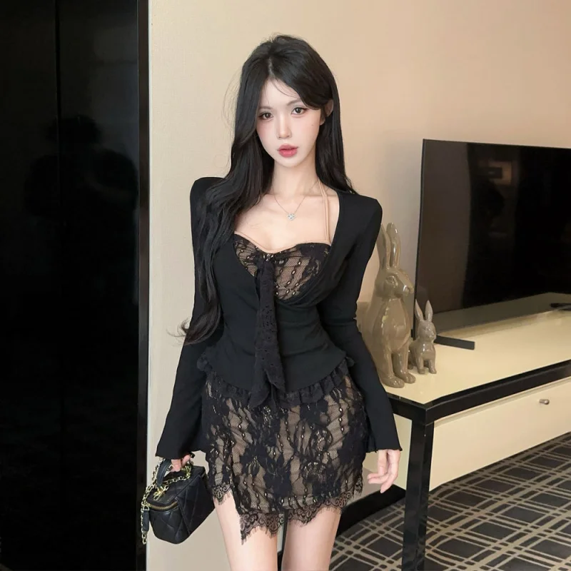 

0556Европа и Америка 2026 Оптовая трансграничная торговля: облегающее короткое платье-юбка с кружевным узором в стиле Pure Desire