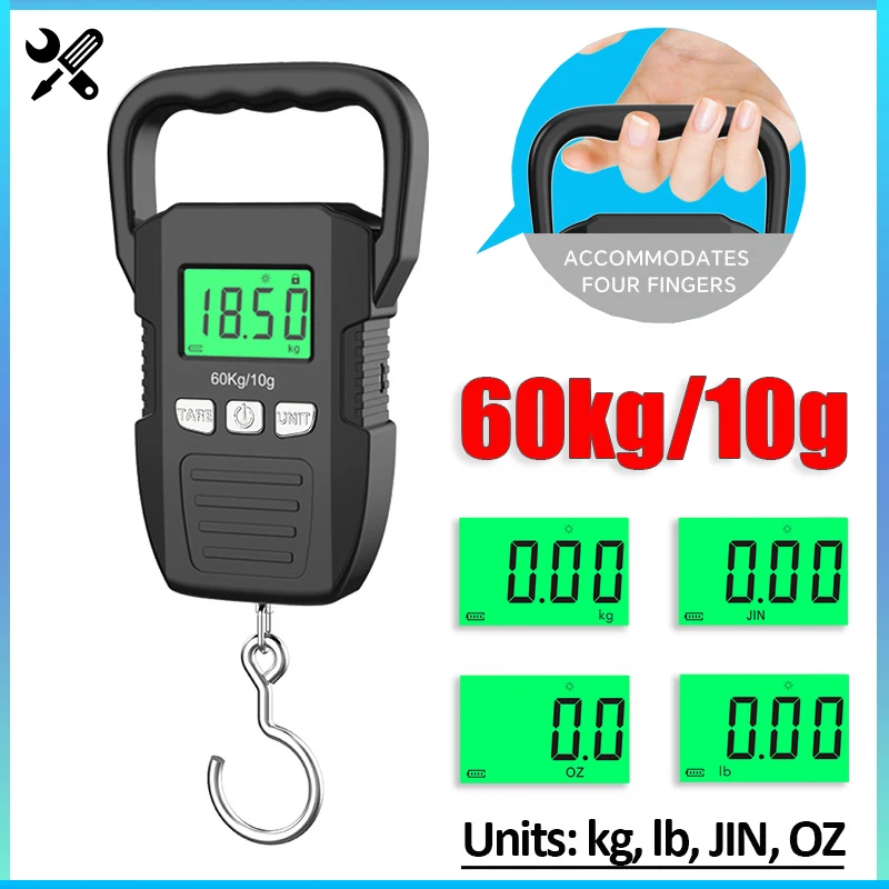 Portátil Lcd Digital Pesca Pendurado Escala Bagagem Mala Peso Bagagem Gancho de Viagem Ferramenta Peso Eletrônico 60kg 10g