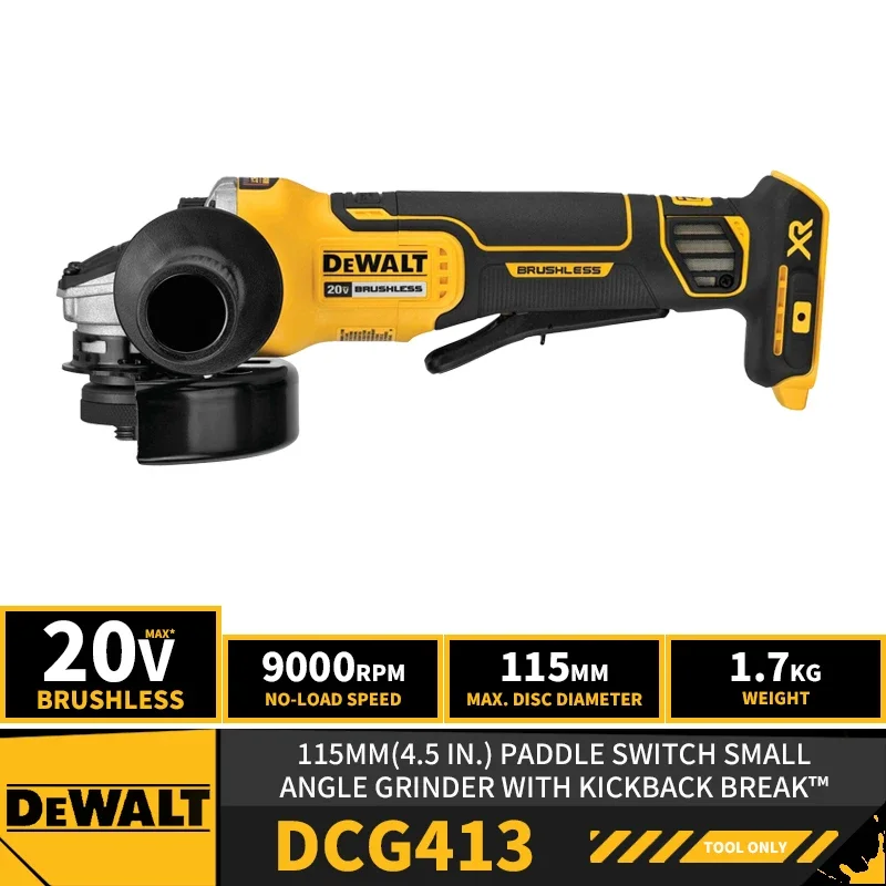 DEWALT DCG413 Brushless Cordless Paddle Switch Small 115MM(4.5in.) Angle Grinder With KICKBACK BREAK™ 20V Lithium Power Tools