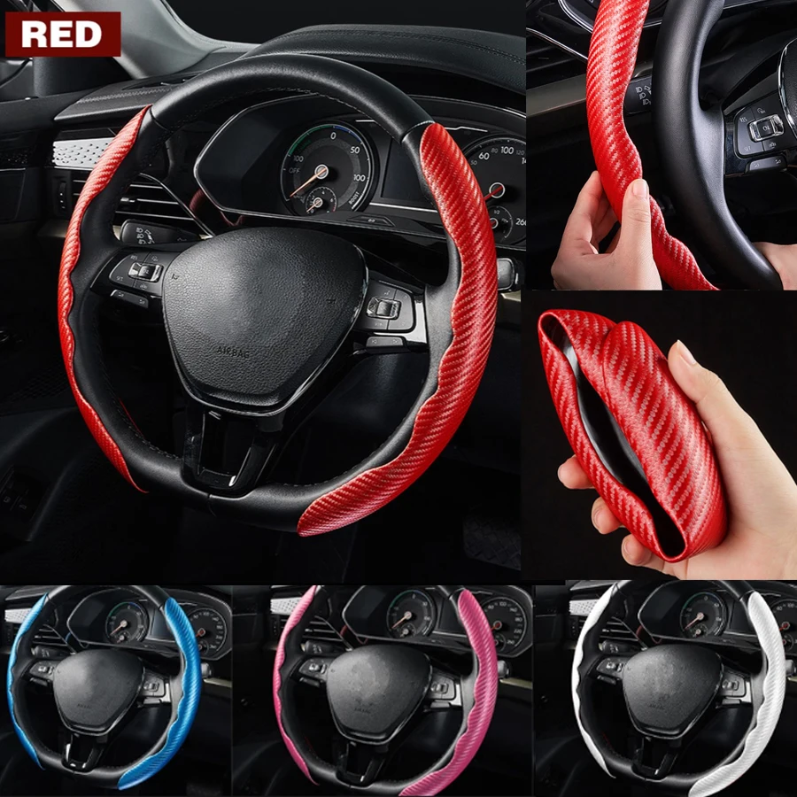 Carbon Fiber Car Steering Wheel Cover Breathable Anti Slip Steering Covers Suitable 37-38cm For BMW Mercedes Benz Audi VW