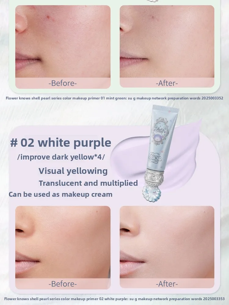 Makeup Flower Knows Shell Pearl Collection Primer Coloring Makeup Base Face Milk Brightening and Holding Make Up Concealer