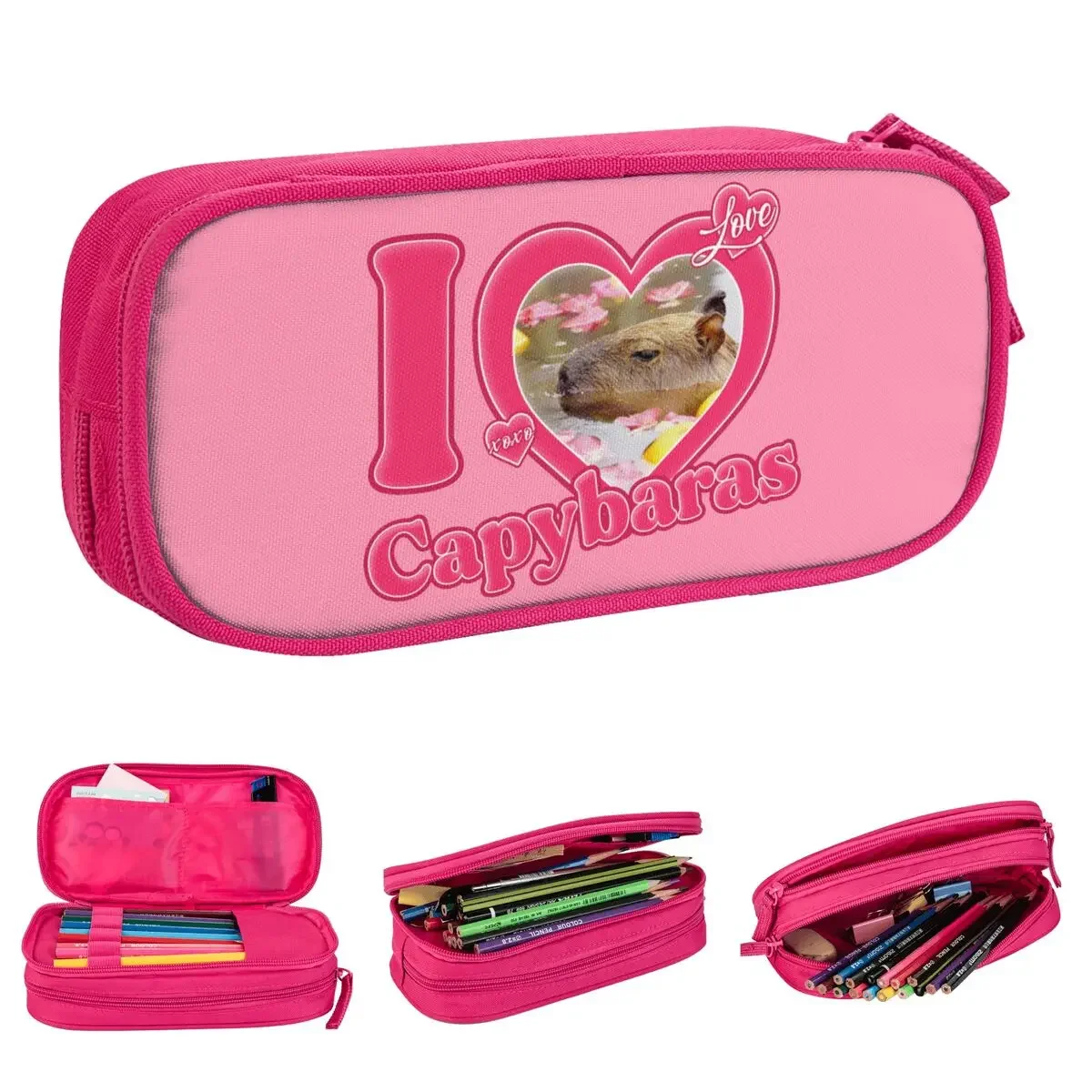 

I Love Capybaras Pencil Cases Cute Capybara Animal Pen Bags Kids Large Storage Office Zipper Pencilcases