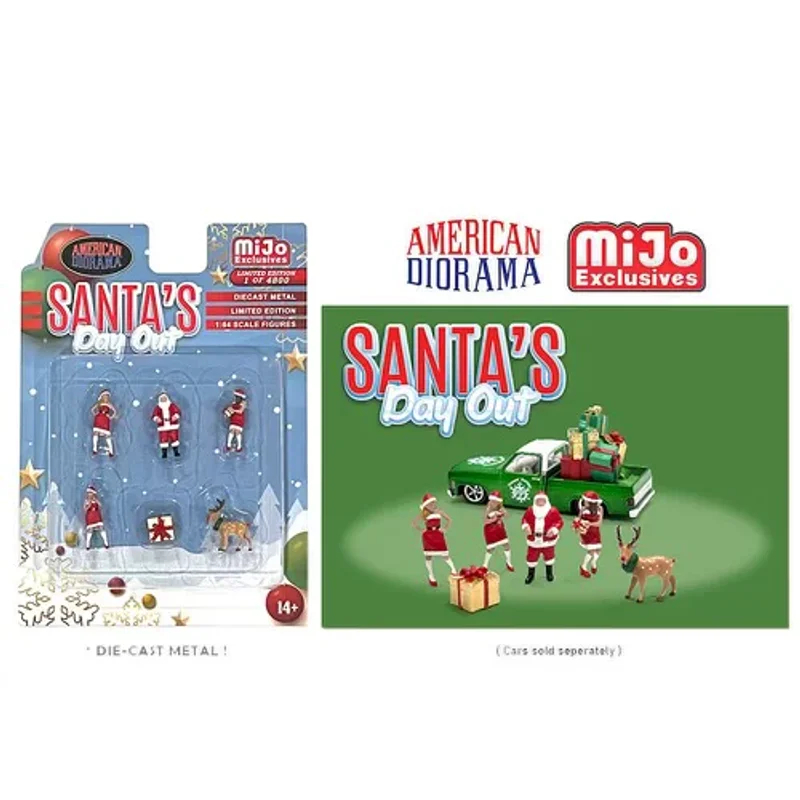 Modèle peint à l'échelle 1/64, scène de Noël avec Père Noël et rennes, accessoire de scène de Noël pour fille, figurine miniature DIY pour collection et exposition