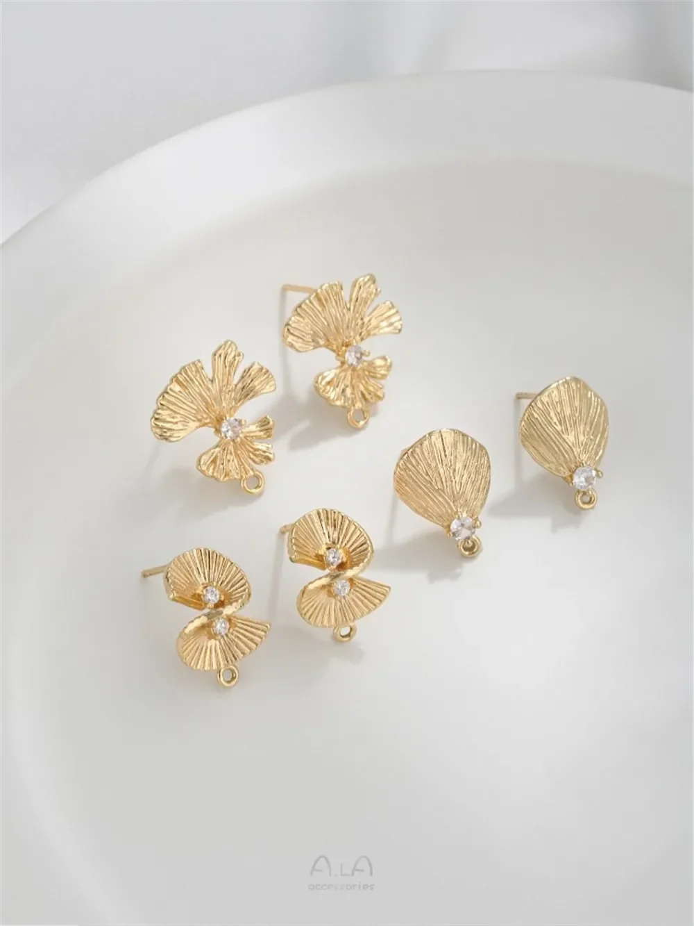 

925 Silver Needle 14K Gold Ginkgo Garden Fan-shaped Earrings with Rings Diy Hand Earring Accessories E364