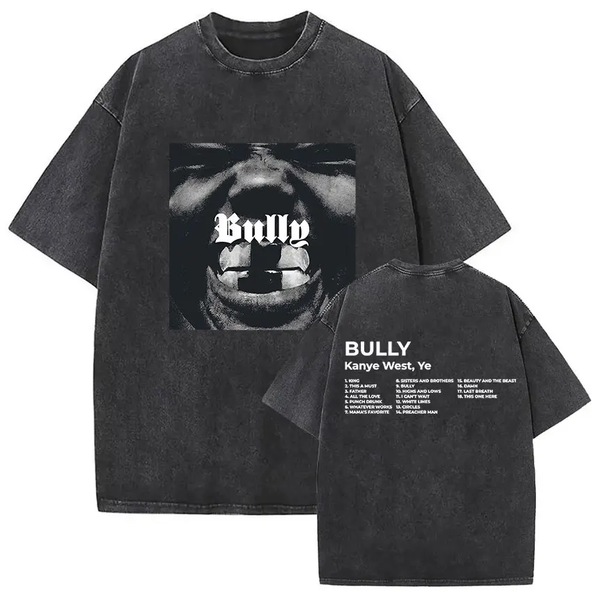 Vintage Washed Kanye West Ye Bully Album 2026 Grafik-T-Shirts Herren Hip-Hop Oversized Mode Baumwoll-T-Shirt Unisex Streetwear