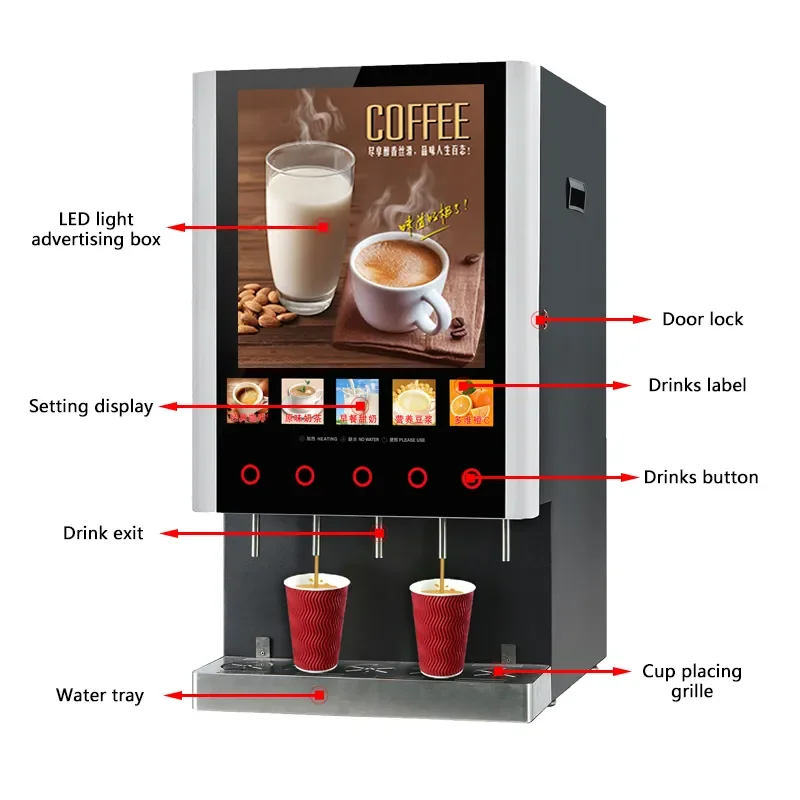

Fully Automatic 4 Hot Flavors Instant Espresso Smart Coffee Vending Machine For Commercial Use