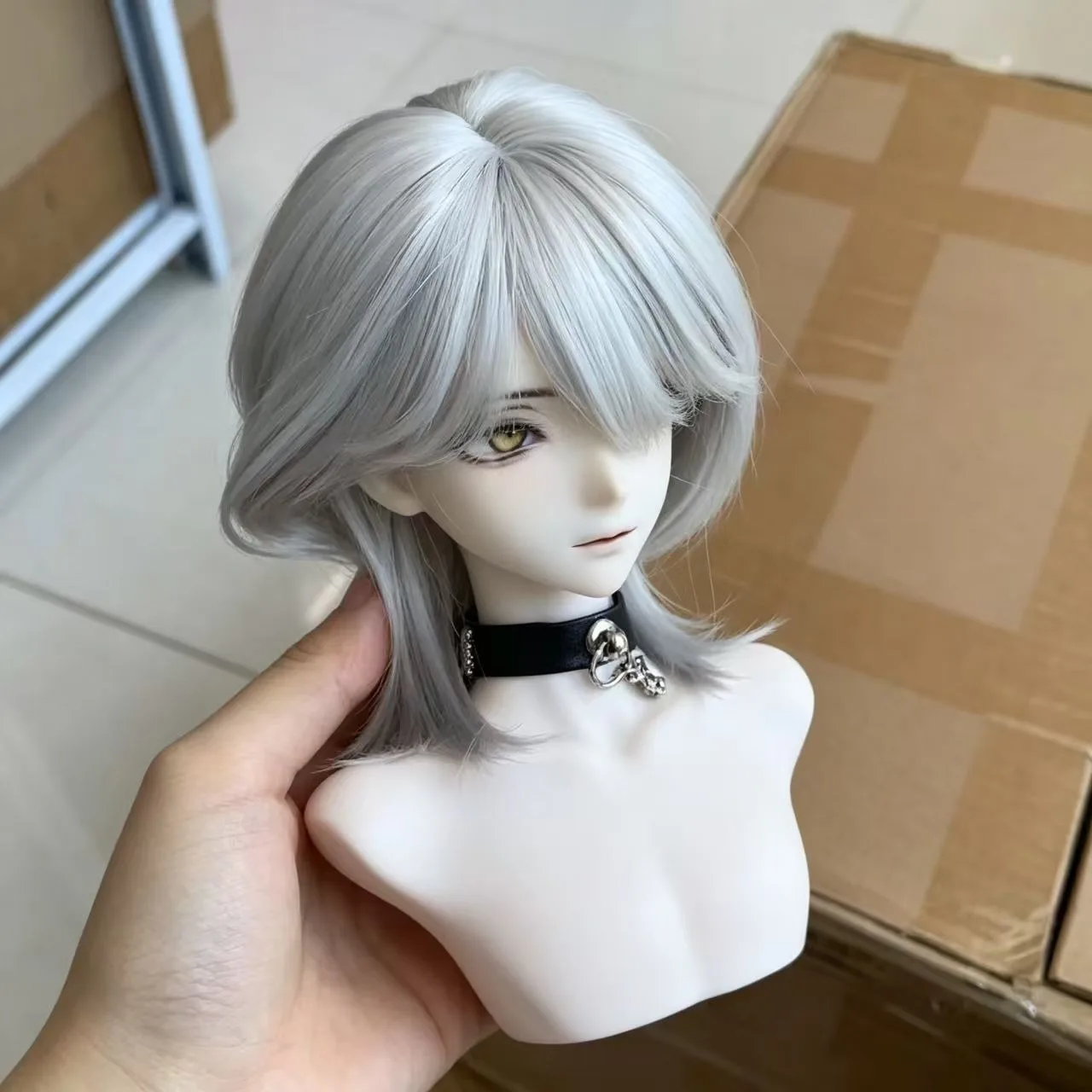 BJD Doll Boy with Short Hair Wolf Tail Wig Black Gold 3/4/6 Point High Temperature Silk 2D Doll Boy DIY Make Up Accessories Wig