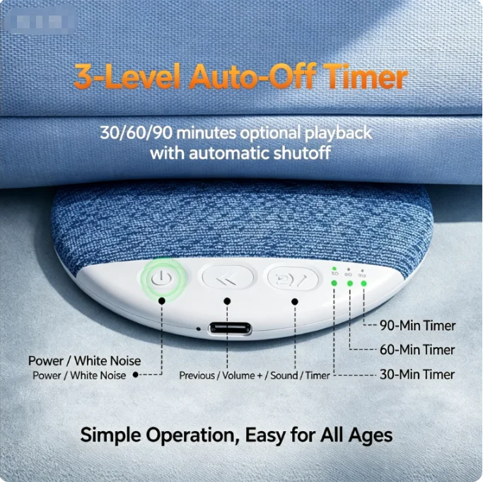 Pillow‑Side Bluetooth Speaker,Hi‑Fi Sleep Sound Machine,Built‑in White Noise,Type‑C Charging,Portable Bedside Audio For Relax Sl