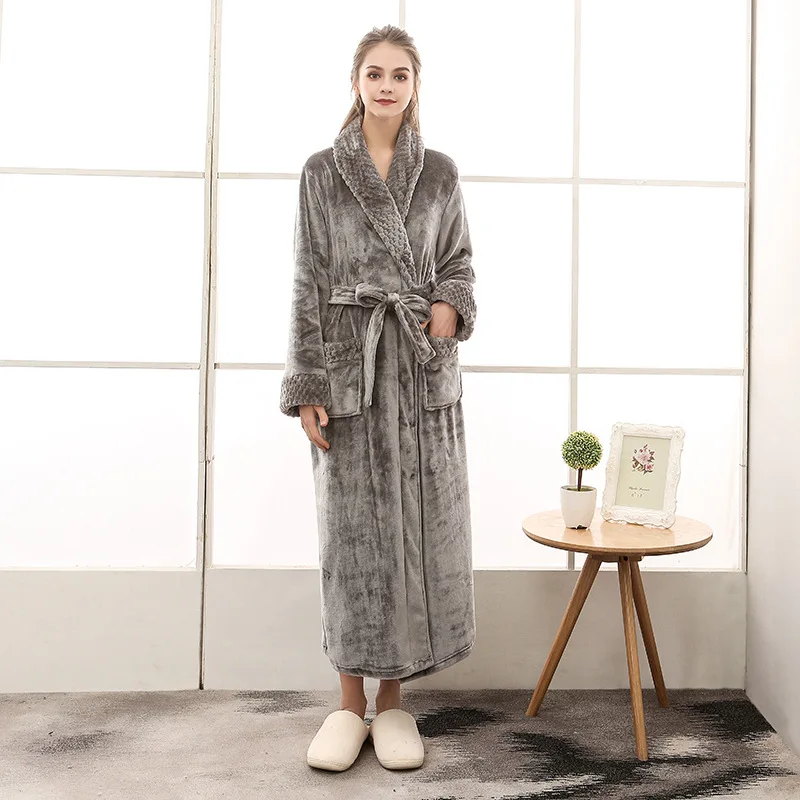 Men Dressing Gown Winter Thick Man Fleece Fluffy Long Bathrobe With Sashes Long Sleeve Solid Pockets Bath Robe Male 2024