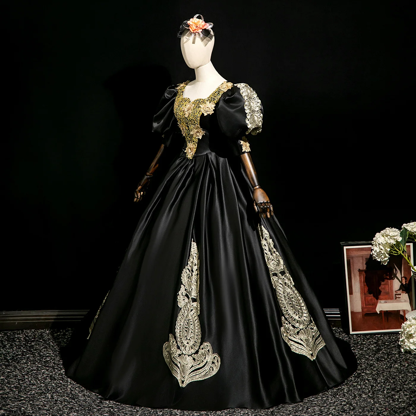 Abito da passerella della corte russa, dramma di viaggio, fotografia, foto, regina oscura, riunione annuale, costume gotico, Vestido De Noche Fiesta Lujo