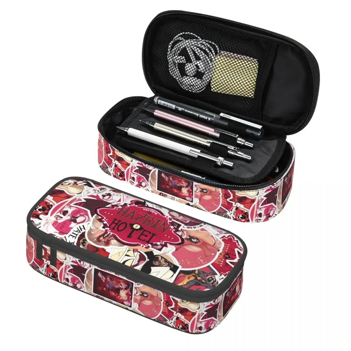 

Пенал с логотипом Hazbin Hotels на заказ для мальчиков и девочек, большая вместимость, аниме, комедия, Америка, сумка для ручек, школьные аксессуары