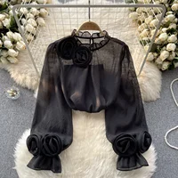 Ruffle Chiffon Blouse Summer Women Lantern Sleeve Fashion Slim Loose Vacation Ladies Y2K Casual Chic Tops - Image 4