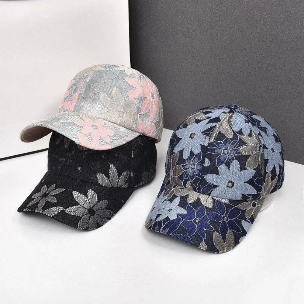 

Elegant Adjustable Baseball Caps Lace Flower Breathable Sports Cap Sun Protection Sun Hats Summer