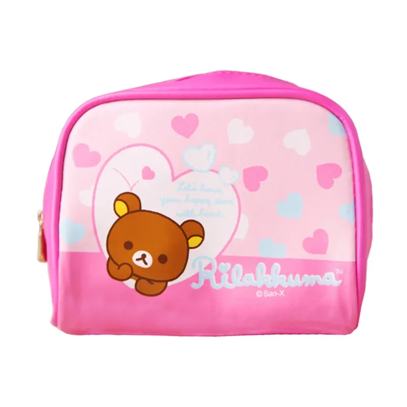 Cute Rilakkuma Makeup Bag Organizer Pink Leather Toiletry Storage Bag Cartoon Anime Make Up Cosmetic Bags Beauty Case