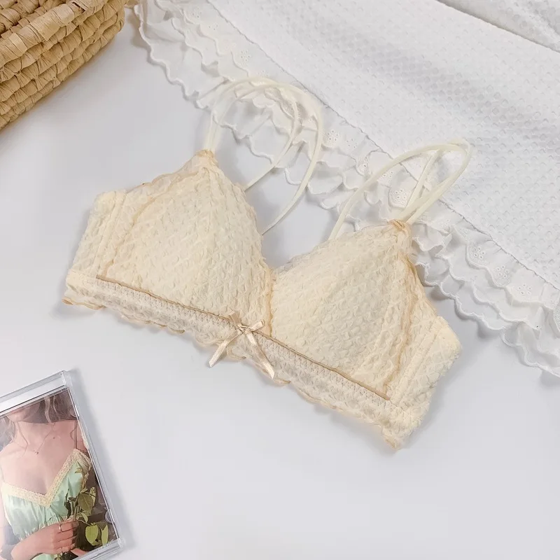 French Triangle Cup Small Chest Push up Adjustable Underwear Thin Suit Wireless Thin Non-Trace Bra image 4