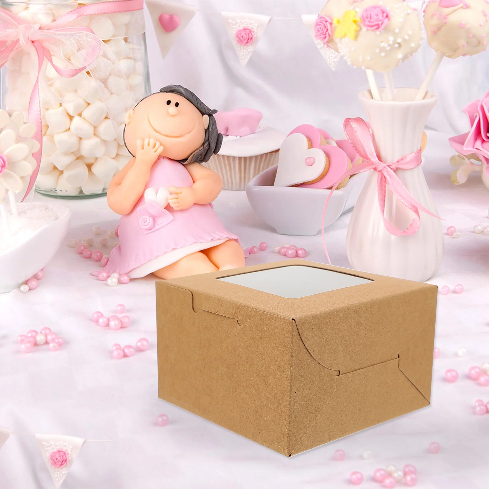 

30Pcs Cake Packing Box Durable Lightweight Paper Containers Clear View Design Portable for Takeaway Lunch Snacks