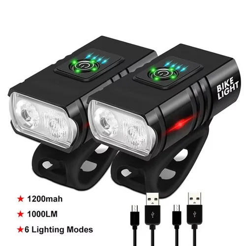 Imagen 2 del producto Luz LED para bicicleta 2 T6, luces delanteras para bicicleta con carga tipo C, 6 modos, linterna para bicicleta de montaña, faro delantero para bicicleta