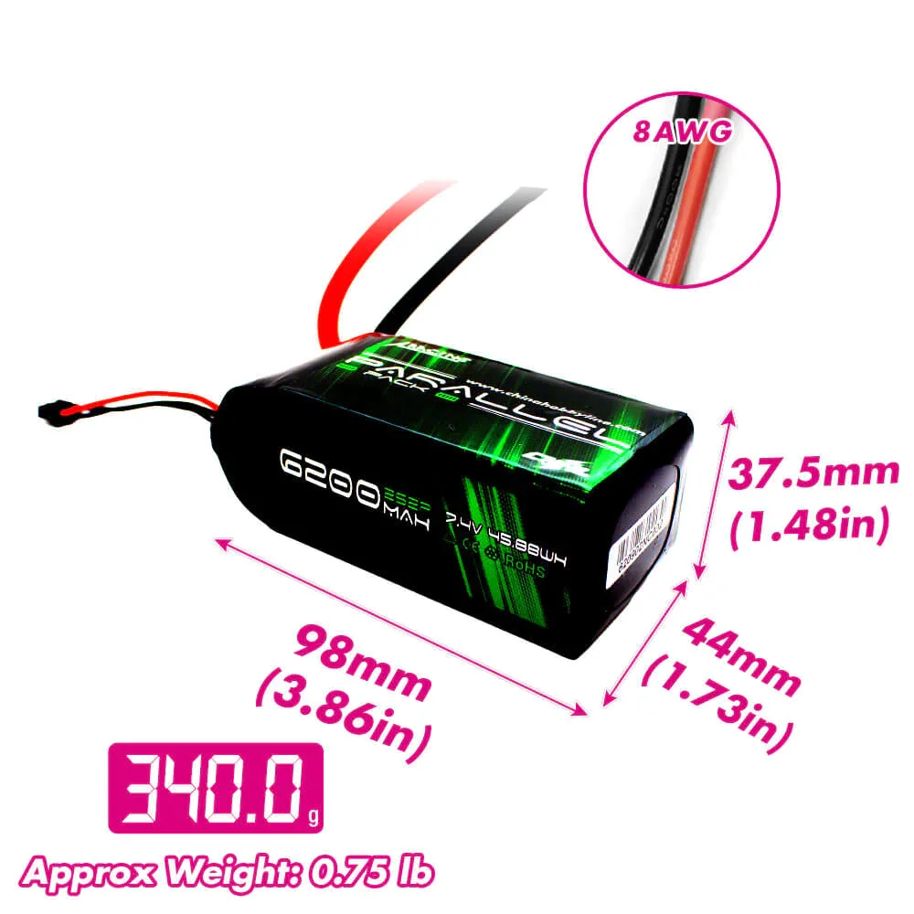 CNHL 2S 3S 7.4V 11.1V Shorty Lipo Battery 4400mAh 6200mAh 90C Soft Pack with 8awg Copper Wire for RC Car Boat Truck Airplane