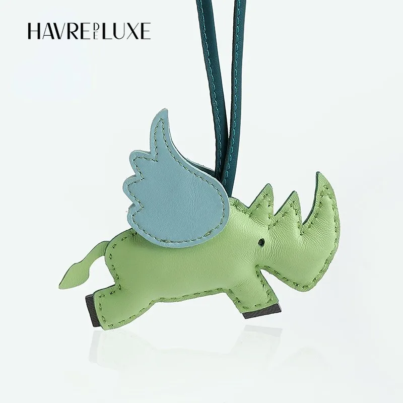 HAVREDELUXE Key chain Goat skin rhinoceros genuine leather handbag pendant Keychain Car decoration accessories small ornaments