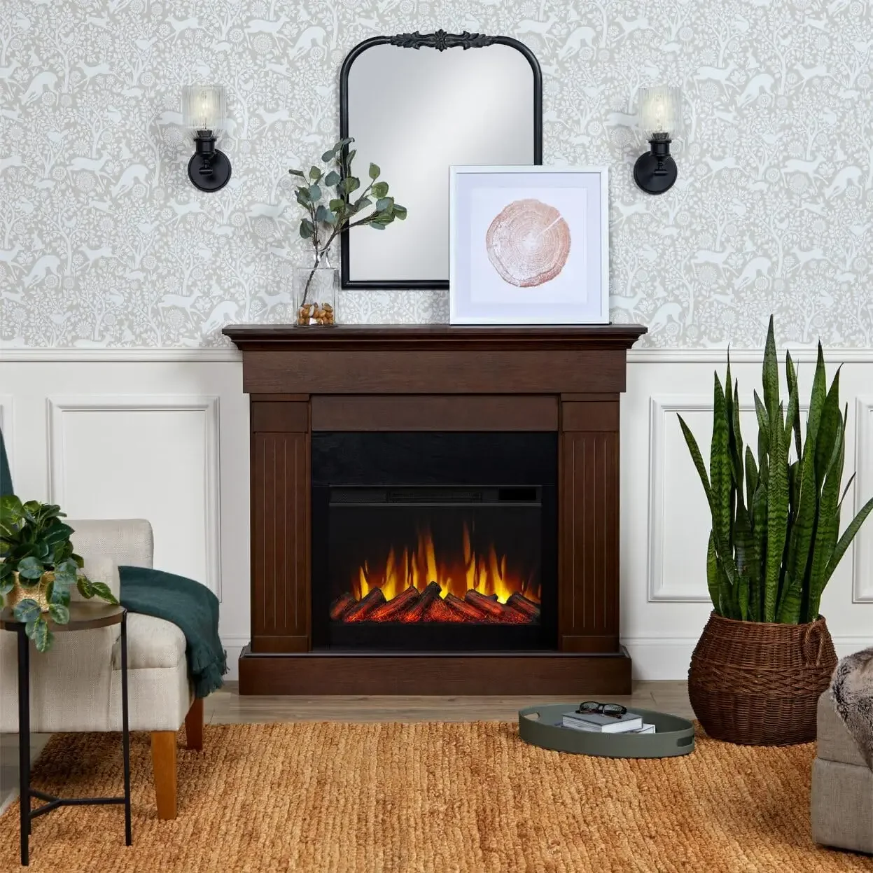 Crawford Fireplace, Real Flame, Chestnut Oak, 8020E