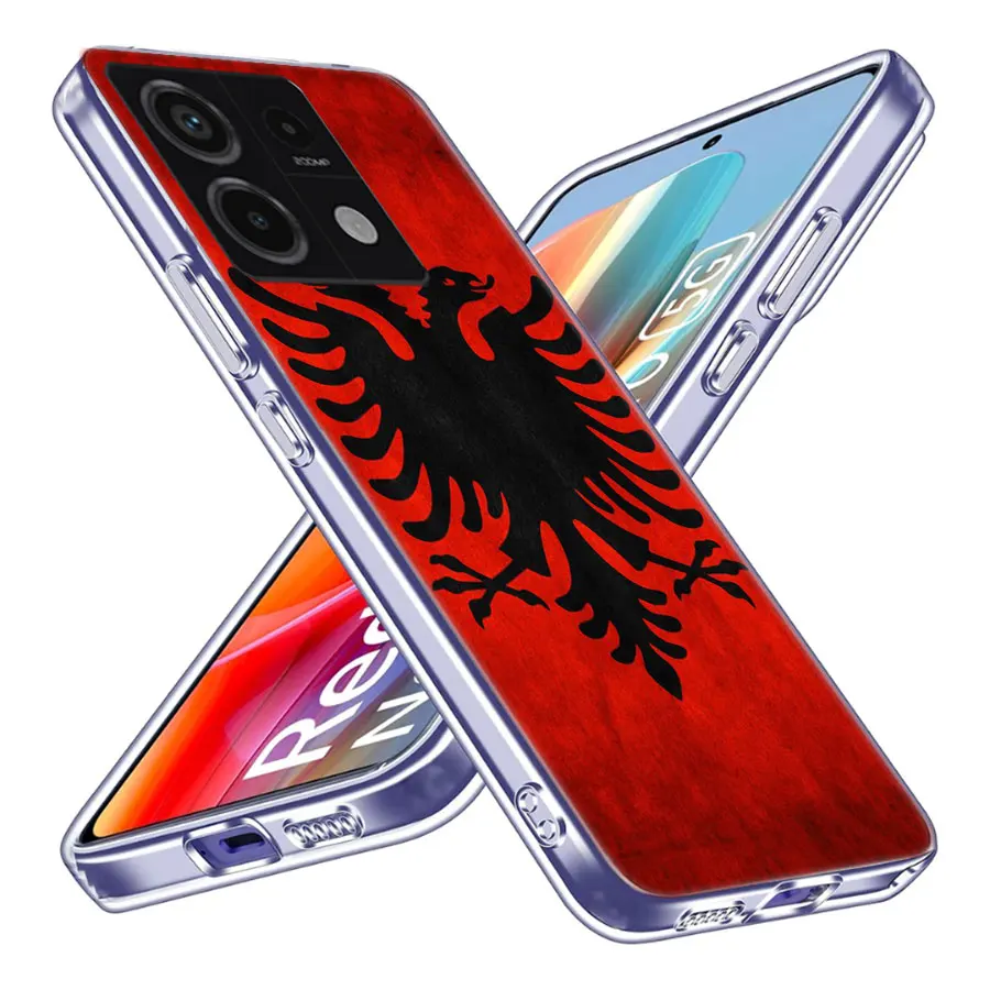 Albania Flag Eagle Clear Phone Case For Redmi Note 11 11S 11T 11E 10 Pro 10S 5G 9 9S 9T 8 8T 7 7A 6 6A S2 Coque Capa Hard PC Cel