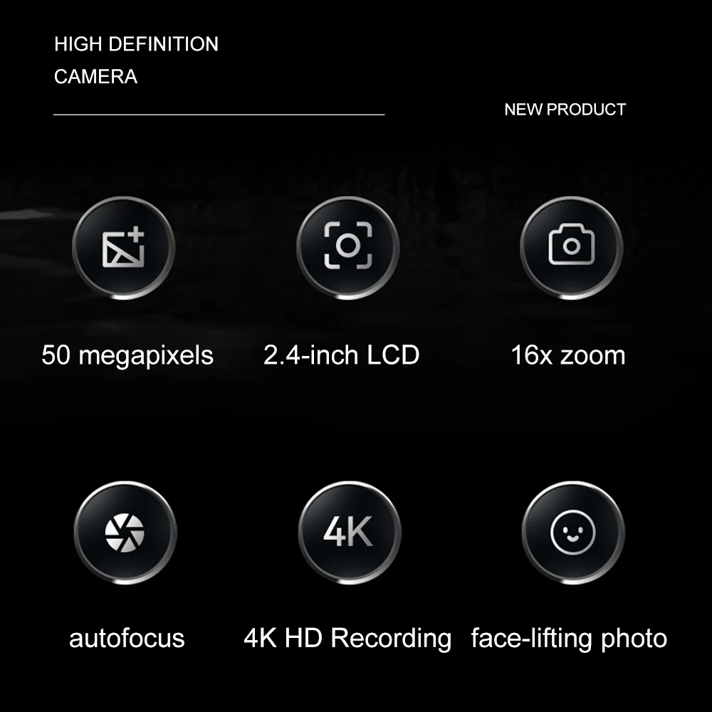 디지털 카메라 자동 초점 50MP FHD 1080P 어린이 카메라, 16x 줌 내장 플래시 비디오 카메라, 성인 및 어린이용 생일 선물