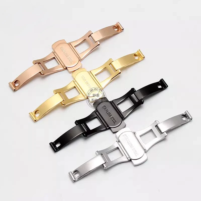 男性と女性のためのステンレス鋼の時計バックル,hボタンバタフライクラスプ,シルバー,ゴールド,ローズゴールド,折りたたみ式ストラップ,5mm, 6mm