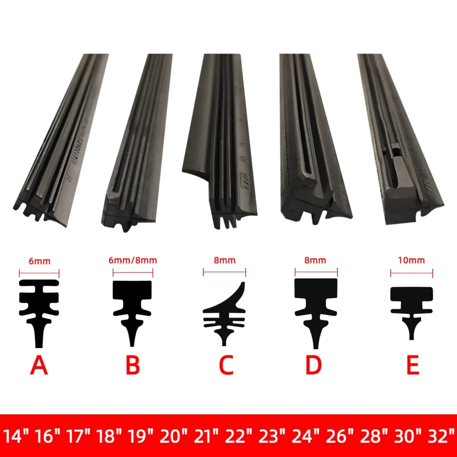 

Car Wiper Blades Refills Natural Rubber Strips Wiper Blade Replacement Parts All Types Auto Windshield All Seasons 32" 26"